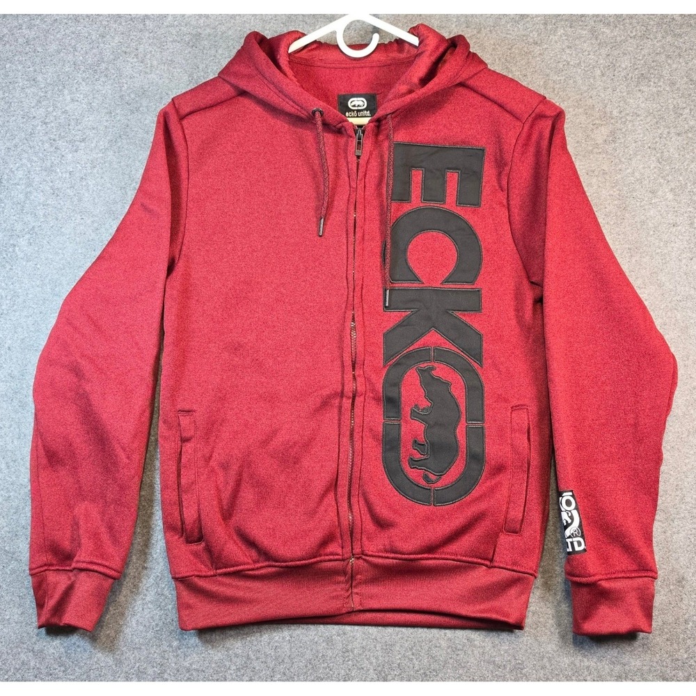 Ecko Unltd Mens Full Zip Hoodie Red Black Logo Rhino Fleece Sweatshirt Small NEW